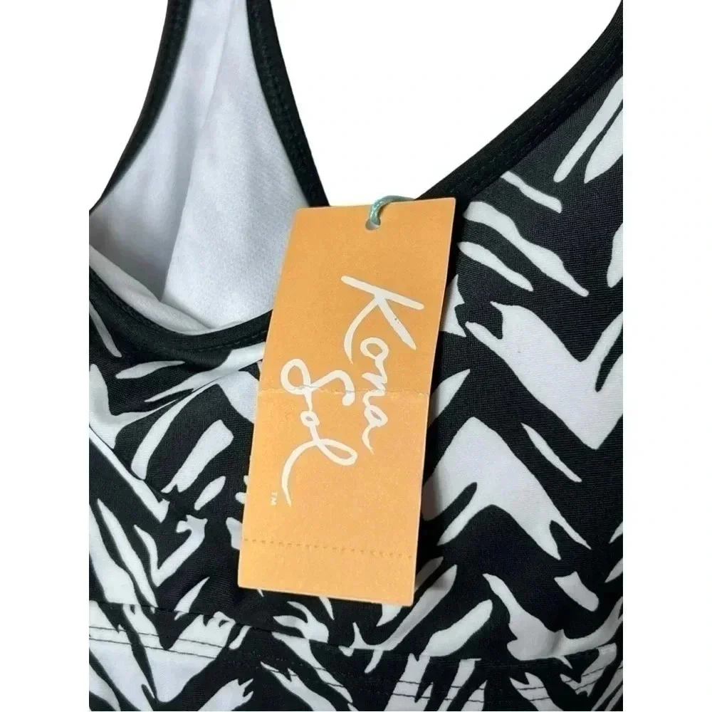 1712. KONA SOL SPAGHETTI STRAP TANKINI SWIMSUIT TOP SIZE SMALL BLACK/WHITE COLOR